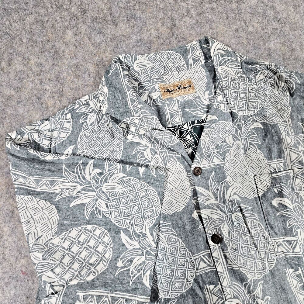 Blue Hawaii Cotton Shirt Mens Size 2XL Short Sleeve Green Pineapples Tropical